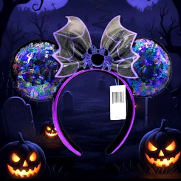 Loungefly Accessories - Loungefly Disneys Park Purple Sequins bat bow Minnie spider Ears Headband